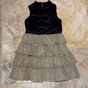 Zunie Black Velvet and Gold Tiered Kids Dress